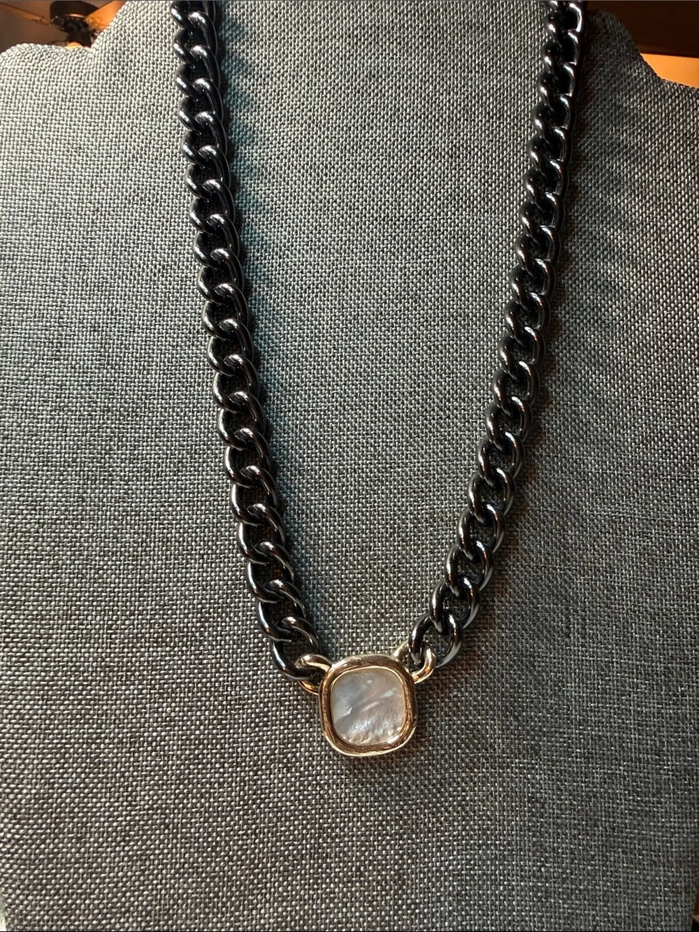 Black Chain Necklace with Mother-of-Pearl Pendant